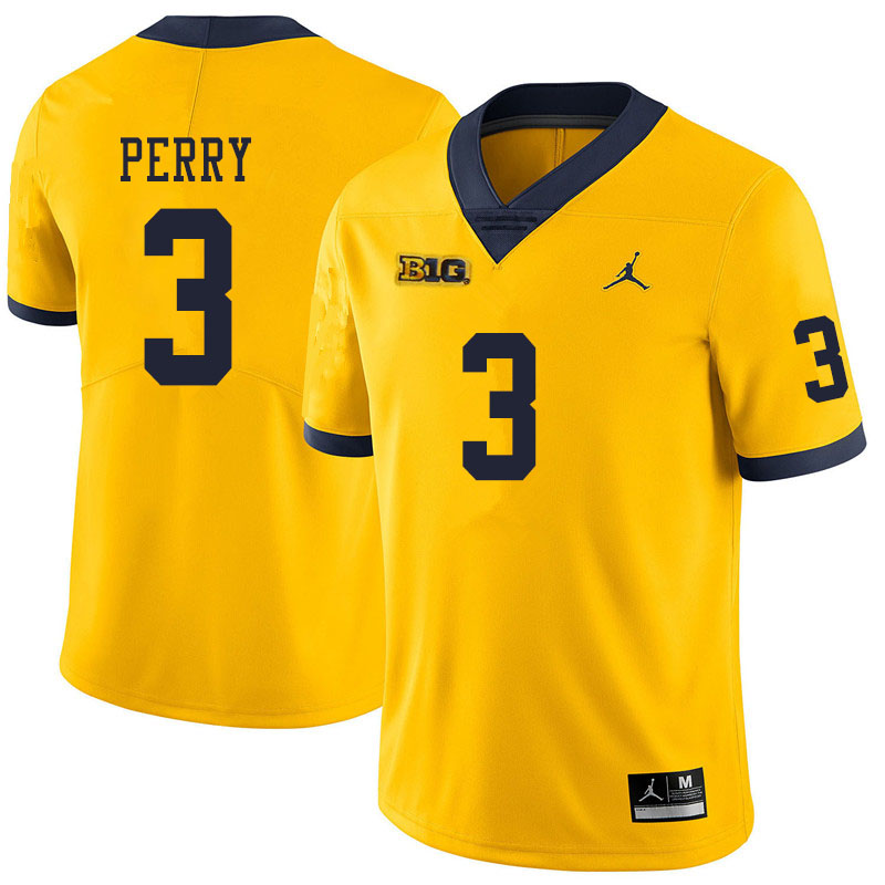Men #3 Jalen Perry Michigan Wolverines College Football Jerseys Sale-Yellow
